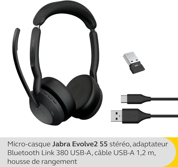Jabra Evolve2 55 Stereo Kablosuz Çağrı Merkezi Kulaklığı ürün görseli 1