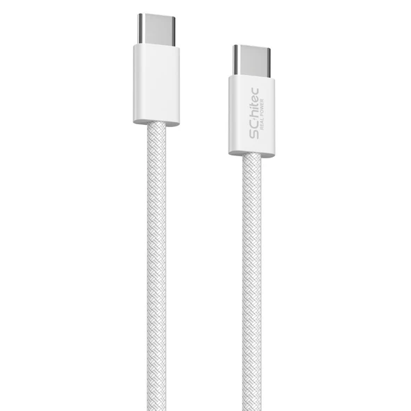 SChitec 60W Type-C to Type-C Örgülü Data ve Hızlı Şarj Kablosu Telefon, Tablet, Laptop Uyumlu Beyaz SK001 ürün görseli 1