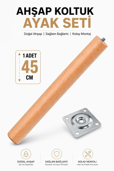 (1 Adet) Bohem 40 cm Doğal Ahşap Boyasız Silindir Sehpa Ayağı - (1 Adet) 4x4 Metal Montaj Aparatı ürün görseli 1