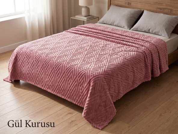 MERİNOS Elegans Tek Kişilik Battaniye Gül Kurusu - Resim 2