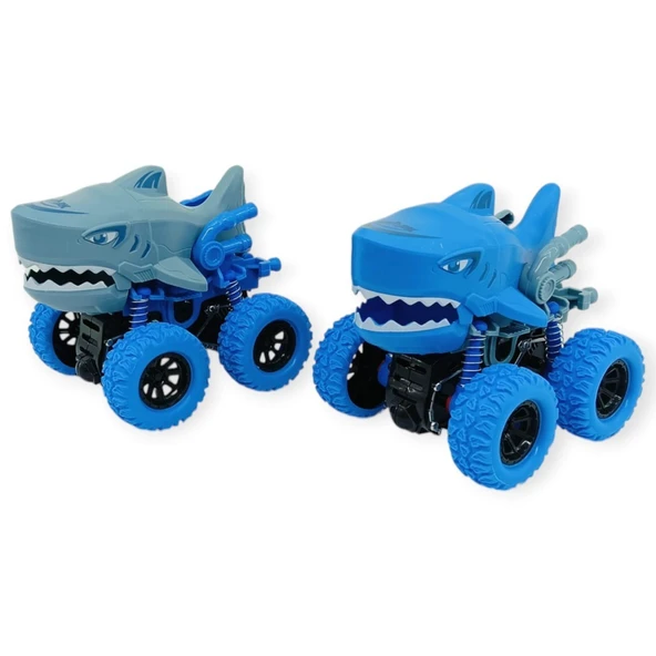 2'li Set Köpek Balığı Sürtmeli Mekanik Monster Araba 12 cm ürün görseli 1