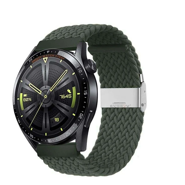 Huawei Watch GT3 46mm-GT3 Pro-GT3 Se 22mm Uyumlu Metal Klips Solo Fiberlink Örgü Kordon  Haki ürün görseli 1