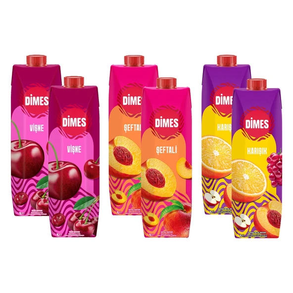 Dimes Vişne-Şeftali-Karışık Meyve Suyu 1 lt 6 li Karma Paket ürün görseli 1