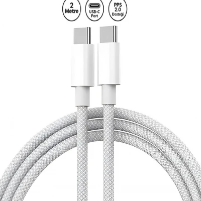 Apple MacBook Uyumlu120W USB-C to USB-C Hızlı Şarj ve Veri Aktarım Kablosu – Hasır  Örgülü Dayanıklı Tasarım – 2 Metre ürün görseli 1