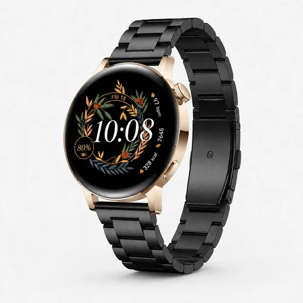 Huawei Watch GT3 42mm Ve GT2 42mm İle Uyumlu Katlanır Klipsli Paslanmaz Çelik Saat Kordonu  Siyah ürün görseli 1