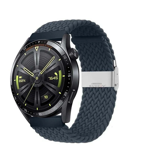 Huawei Watch GT2 46mm-GT2 Pro 22mm Uyumlu Metal Klips Solo Fiberlink Örgü Kordon  Mavi Koyu ürün görseli 1