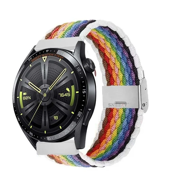 Huawei Watch 3 Elite-Classic 46mm-Watch 3 Pro 22mm Uyumlu Metal Klips Solo Fiberlink Örgü Kordon  Beyaz Gökkuşağı ürün görseli 1