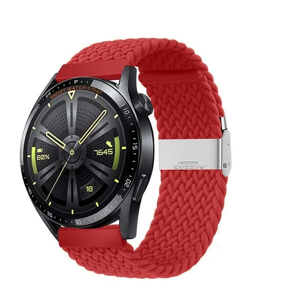 Huawei Watch 3 Elite-Classic 46mm-Watch 3 Pro 22mm Uyumlu Metal Klips Solo Fiberlink Örgü Kordon  Kırmızı ürün görseli 1
