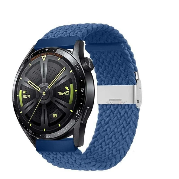 Huawei Watch GT2 46mm-GT2 Pro 22mm Uyumlu Metal Klips Solo Fiberlink Örgü Kordon  Mavi ürün görseli 1