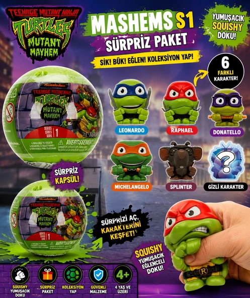 Ninja Turtles Mashems S1 Sürpriz Paket Squishy Figür Oyuncağı ürün görseli 1