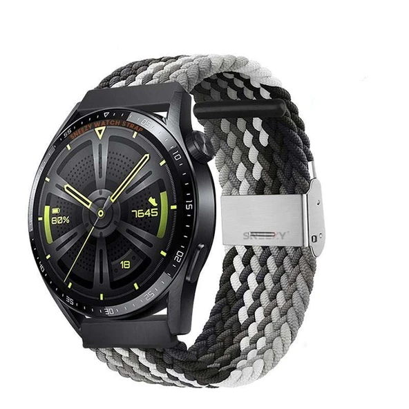 Samsung Galaxy Watch 46mm R800 Watch 3 45mm R840 22mm Uyumlu Metal Klips Solo Fiberlink Örgü Kordon  Siyah Beyaz ürün görseli 1