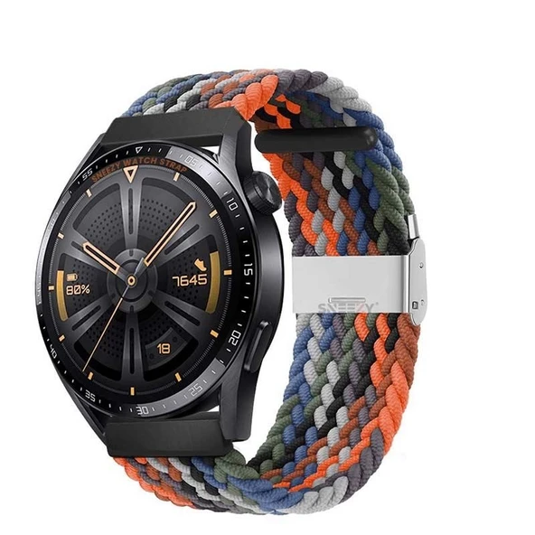 Huawei Watch 3 Elite-Classic 46mm-Watch 3 Pro 22mm Uyumlu Metal Klips Solo Fiberlink Örgü Kordon  Turuncu Siyah ürün görseli 1