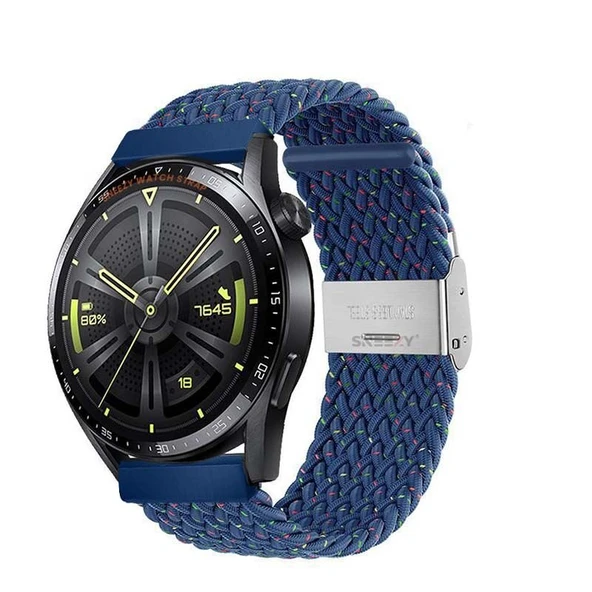 Sneezy Huawei Watch Ultimate - Watch Buds 22mm Uyumlu Metal Klips Solo Fiberlink Örgü Kordon  Mavi Gökkuşağı ürün görseli 1