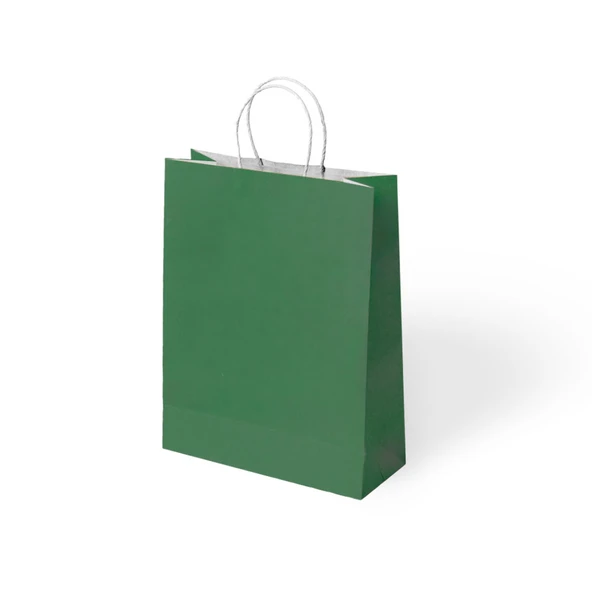 Büküm Saplı Kraft Kağıt Yeşil Çanta Pakette 24 Ad. ürün görseli 1