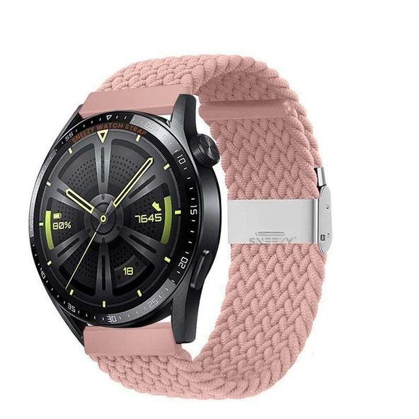 Huawei Watch 3 Elite-Classic 46mm-Watch 3 Pro 22mm Uyumlu Metal Klips Solo Fiberlink Örgü Kordon  Pembe ürün görseli 1