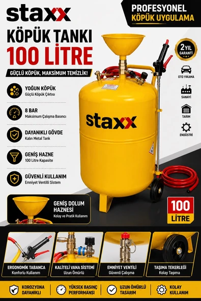 Staxx 100 LT Köpük Tankı Oto Yıkama Sanayi Tipi Köpük Püskürtme Makinesi ürün görseli 1