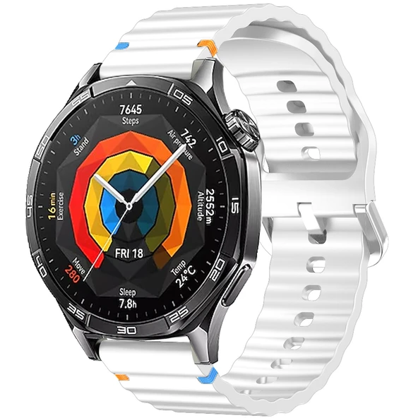 Huawei Watch GT5 46mm İle Uyumlu Dalga Desenli Tokalı Yumusaş Soft Silikon Kordon  Beyaz ürün görseli 1