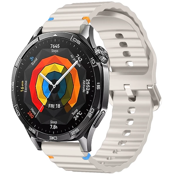 Huawei Watch GT5 46mm İle Uyumlu Dalga Desenli Tokalı Yumusaş Soft Silikon Kordon  Starlight ürün görseli 1