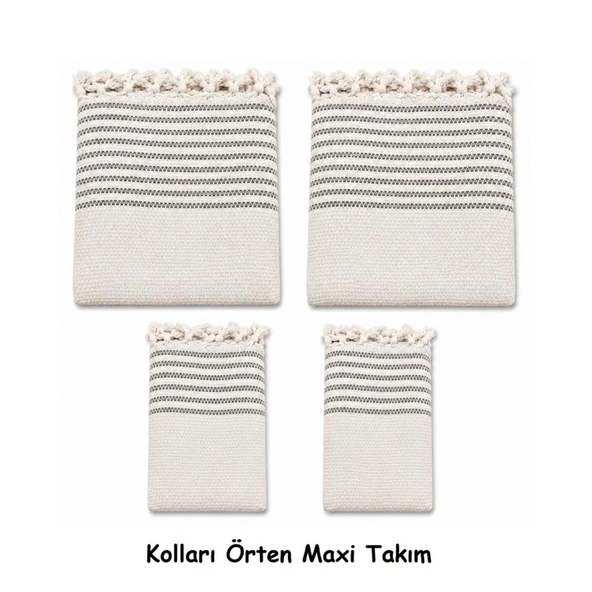 Pamuklu Kaymaz Hasır Dokuma Kolları Örten Maxi Takım Koltuk Örtüsü (3+3+1+1) ürün görseli 1