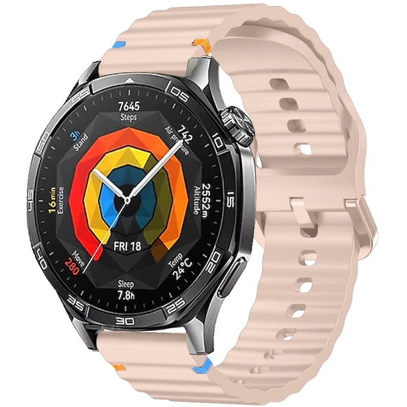 Huawei Watch GT5 46mm İle Uyumlu Dalga Desenli Tokalı Yumusaş Soft Silikon Kordon  Pudra ürün görseli 1