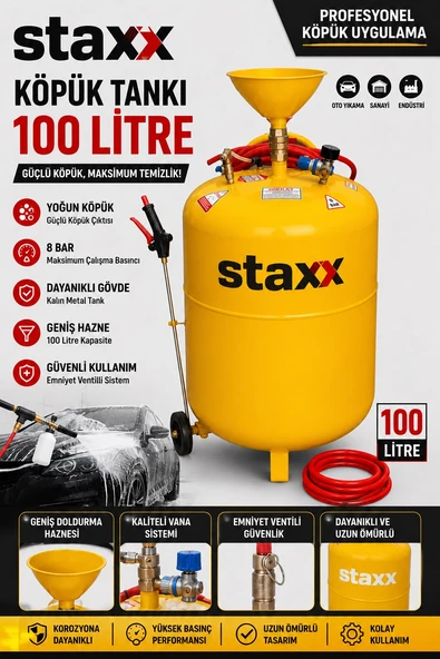 Staxx 100 Litre Köpük Tankı Köpük Püskürtme 7 Metre Hortum Metal Tabancalı ürün görseli 1