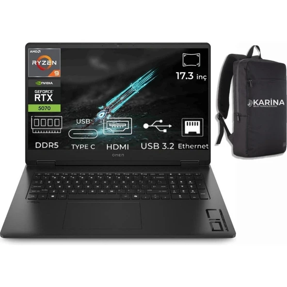 HP Omen 17-DB1003NT Ryzen Aı 9 365 C67G1EA-K05 64GB 2tb RTX5070 8gb Freedos 17.3" Full Hd Gaming Laptop ürün görseli 1