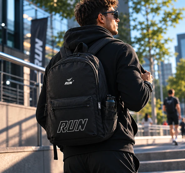 Bagacar Run Siyah Sırt Çantası Günlük Okul Seyahat ve Spor Sırt Çantası ürün görseli 1