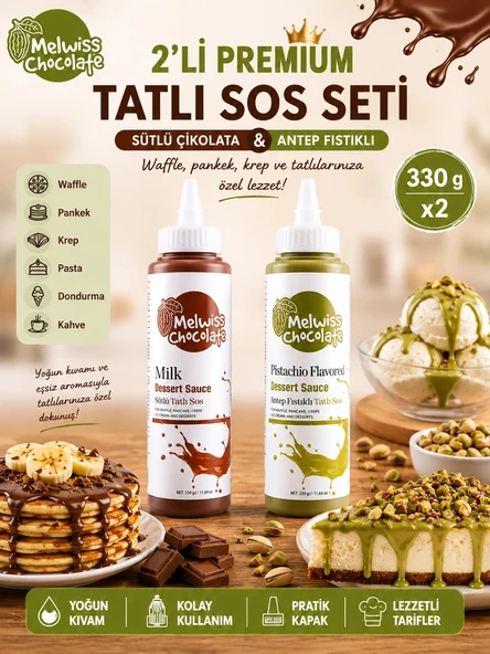 Melwiss Chocolate 2’li Premium Sos Seti Sütlü Çikolata ve Antep Fıstıklı 330 gr x 2 ürün görseli 1