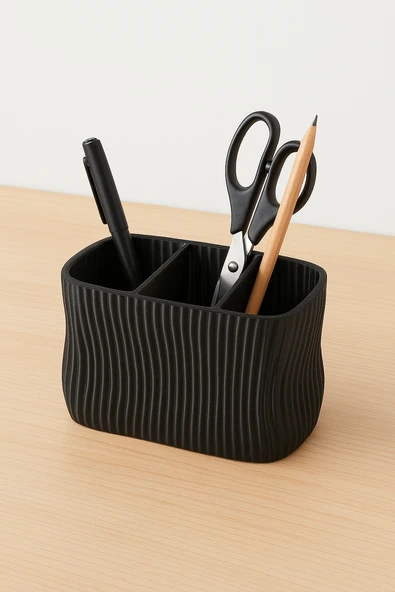 Siyah Dalgalı 3D Baskı 3 Gözlü Masa Organizer) ürün görseli 1
