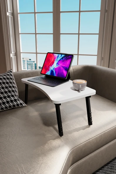 Laptop Sehpası Seyyar Kahvaltı Masası Katlanır Çalışma Sehpası Beyaz ürün görseli 1