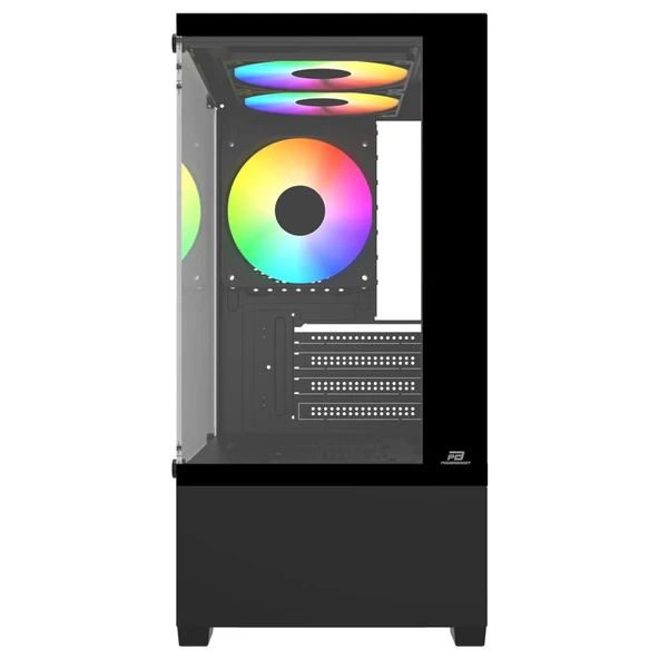 POWERBOOST PB-M5001B 500W 3x12cm Rainbow Fanli USB 3.0 M-ATX Gaming Siya Kasa ürün görseli 1