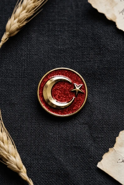 Şanlı Ay Yıldız Işıltılı Yaka Broşu ürün görseli 1