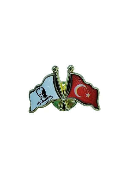 Atatürk İmzalı ve Türk Bayraklı Çift Flama Rozet – Altın Tonlu Anlamlı Yaka Aksesuarı ürün görseli 1