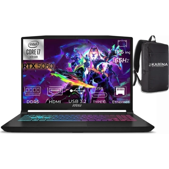 MSI Msı Katana 15 Hx I7-14650HX B14WFK-817XTR-K11 16GB 4tb RTX5060 8gb Freedos 15.6" Qhd 165Hz Gaming Laptop & B14WFK817XTRK11 ürün görseli 1