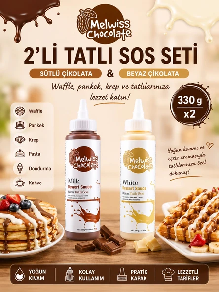 Melwiss Chocolate 2’li Tatlı Sos Seti Sütlü ve Beyaz Çikolata Sosu 330 gr x 2 ürün görseli 1