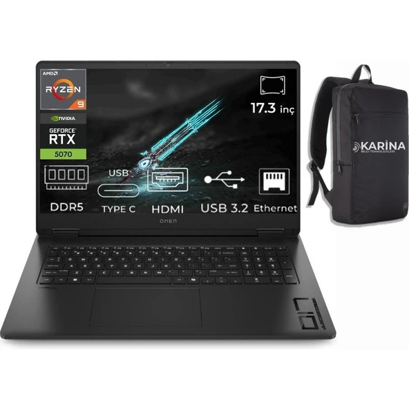 HP Omen 17-DB1003NT Ryzen Aı 9 365 C67G1EA-K04 48GB 2tb RTX5070 8gb Freedos 17.3" Full Hd Gaming Laptop ürün görseli 1