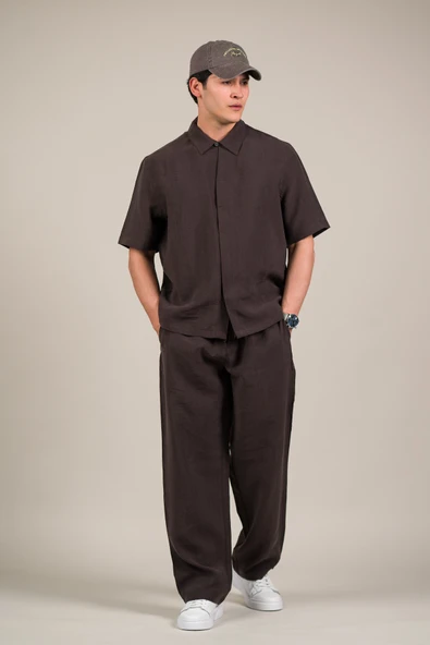 Oversize Lyocell Kumaş Yazlık Tiril Tiril Baggy Pantolonlu Gömlekli Takım ürün görseli 1