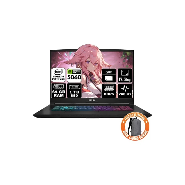 MSI Msı Katana 17 Hx ıntel Core I9 14900HX 64GB 1tb SSD RTX5060 8gb Windows 11 Pro 17.3" Qhd 240Hz Taşınabilir Bilgisayar B14WFK-217TR-A75 ürün görseli 1