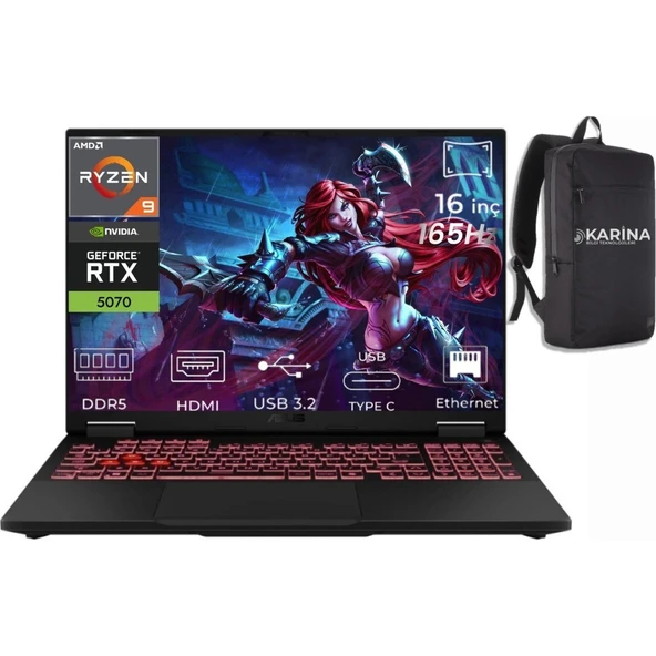 Asus Tuf Gaming A16 Ryzen 9 8940HX FA608PP-QT031-21 64GB 4tb+4tb RTX5070 8gb Freedos 16" Wqxga Gaming Laptop ürün görseli 1