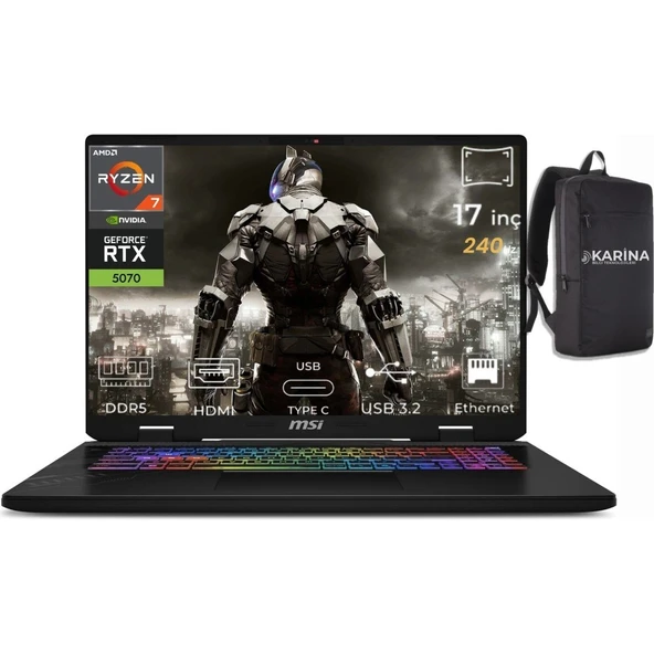 MSI Msı Crosshair A17 Hx Ryzen 7 8840HX D8WGKG-038XTR-K09 64GB 4tb RTX5070 8gb Freedos 17" Wqxga Gaming Laptop & D8WGKG038XTRK09 ürün görseli 1