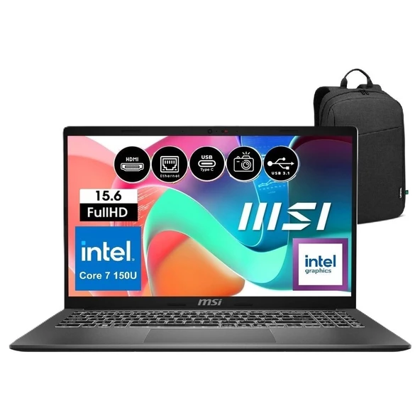 MSI Msı Modern 15 F1MG-632XTR Intel Core 7 150U 16GB 1tb SSD Freedos 15.6" Fhd Taşınabilir Bilgisayar Snertech Çanta ürün görseli 1