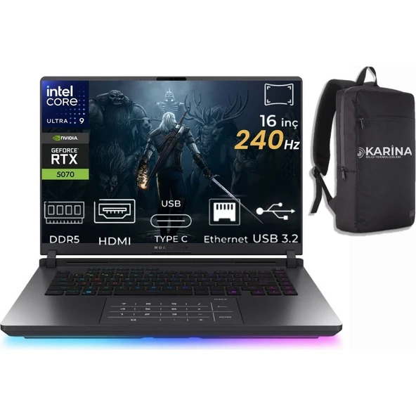 Asus Rog Strix G16 Intel Core Ultra 9 275HX G615LP-S5115-09 32GB 4tb RTX5070 8gb Freedos 16" Wqxga 240Hz Taşınabilir Bilgisayar ürün görseli 1