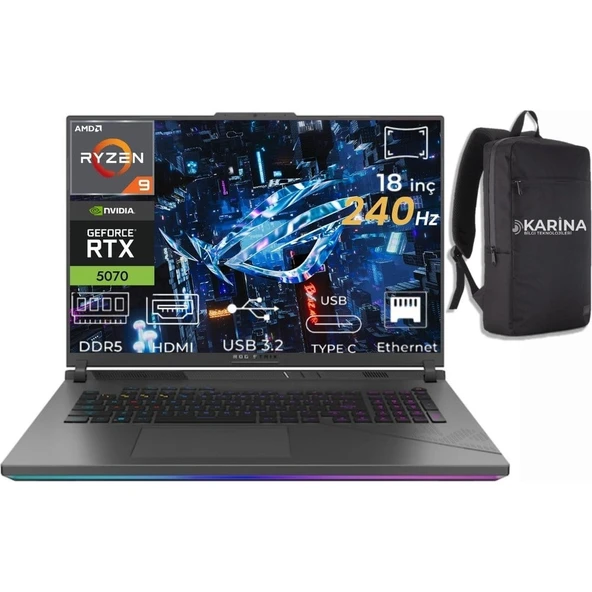 Asus Rog Strix G18 Ryzen 9 8940HX G814PP-S9045-40 32GB 4tb RTX5070 8gb W11PRO 18" Wqxga Gaming Laptop ürün görseli 1