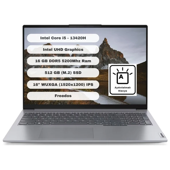 Lenovo Thinkbook 16 G6 Irl Intel Core I5 13420H 16GB 512GB SSD 16" Wuxga Freedos Gri Taşınabilir Bilgisayar 21KH00SXTR ürün görseli 1