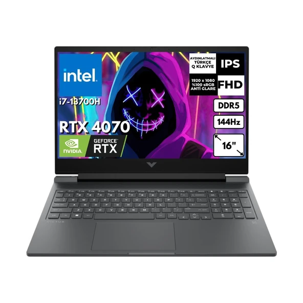 HP Victus 16-R0006NT I7-13700H 40 GB 4 Tbssd 8gb RTX4070 16" 144Hz Fhd Freedos Gaming Laptop 7P632EA BT16 ürün görseli 1