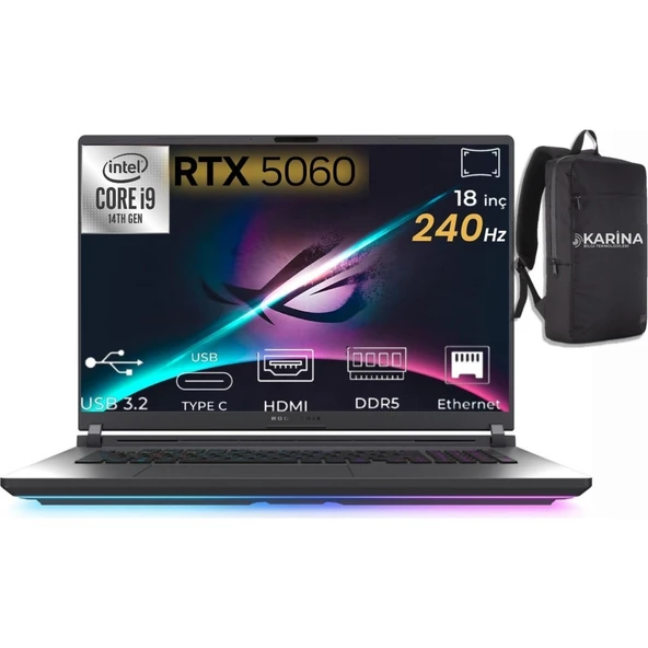 Asus Rog Strix G18 Intel Core I9 14900HX 16GB 4tb+4tb RTX5060 Freedos 18" Taşınabilir Bilgisayar G815JMR-S9035 ürün görseli 1