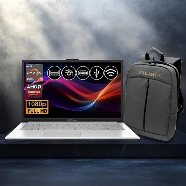 Asus Vivobook Go 15 RYZEN5-7520U 8gb 2tb Nvme SSD E1504FA-BQ1741 ATL11 15.6" Freedos Notebook+Çanta ürün görseli 1