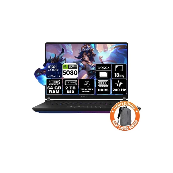 Asus Rog Strix Scar 18 Intel Core Ultra 9 275HX 64GB 2tb SSD RTX5080 Windows 11 Pro 18" Wqxga Taşınabilir Bilgisayar G835LW-SA127-A1 ürün görseli 1