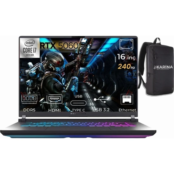 Asus Rog Strix G16 I7-14650HX G615JMR-S5048-K07 32GB 1tb RTX5060 8gb Freedos 16" 240Hz Wqxga Gaming Laptop ürün görseli 1