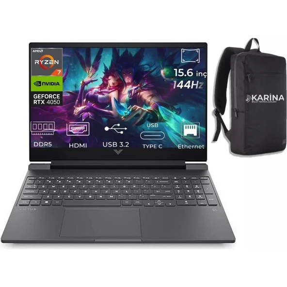 HP Victus Gaming Amd Ryzen™ 7 8845HS B9KM3EA-25 24GB 4tb RTX4050 6gb W11PRO 15.6" Full Hd Gaming Laptop ürün görseli 1